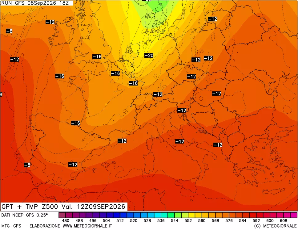mappa 500 hPa GPT + Temp