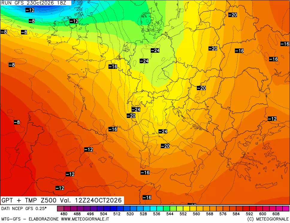 mappa 500 hPa GPT + Temp