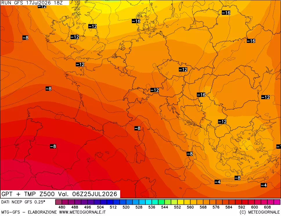 mappa 500 hPa GPT + Temp