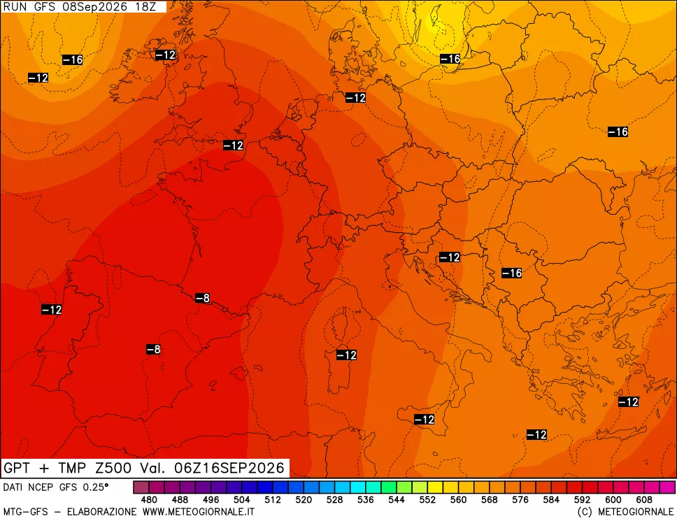 mappa 500 hPa GPT + Temp