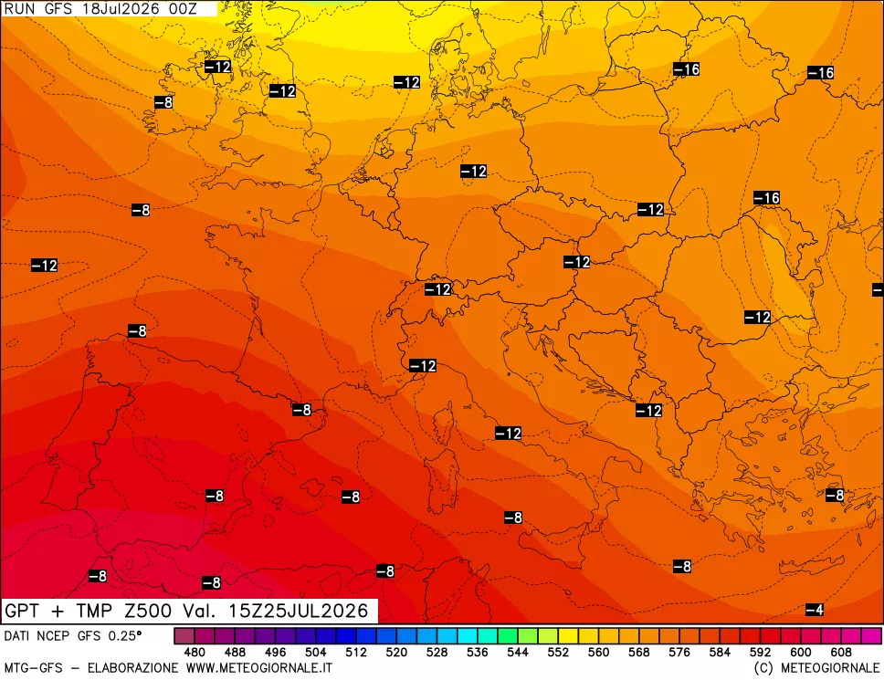 mappa 500 hPa GPT + Temp