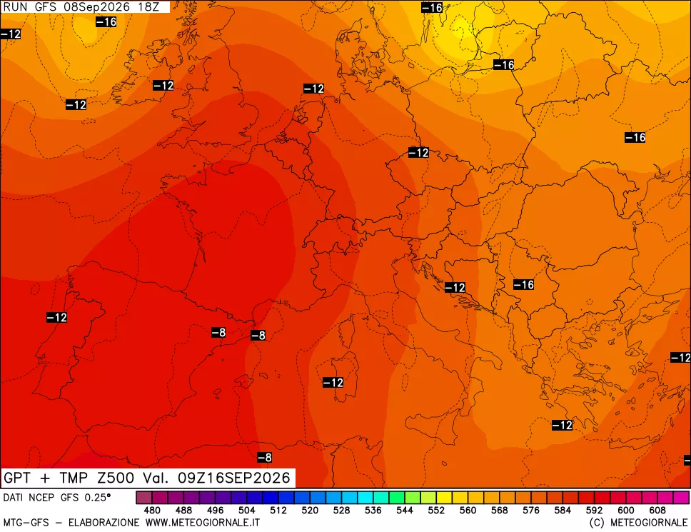 mappa 500 hPa GPT + Temp