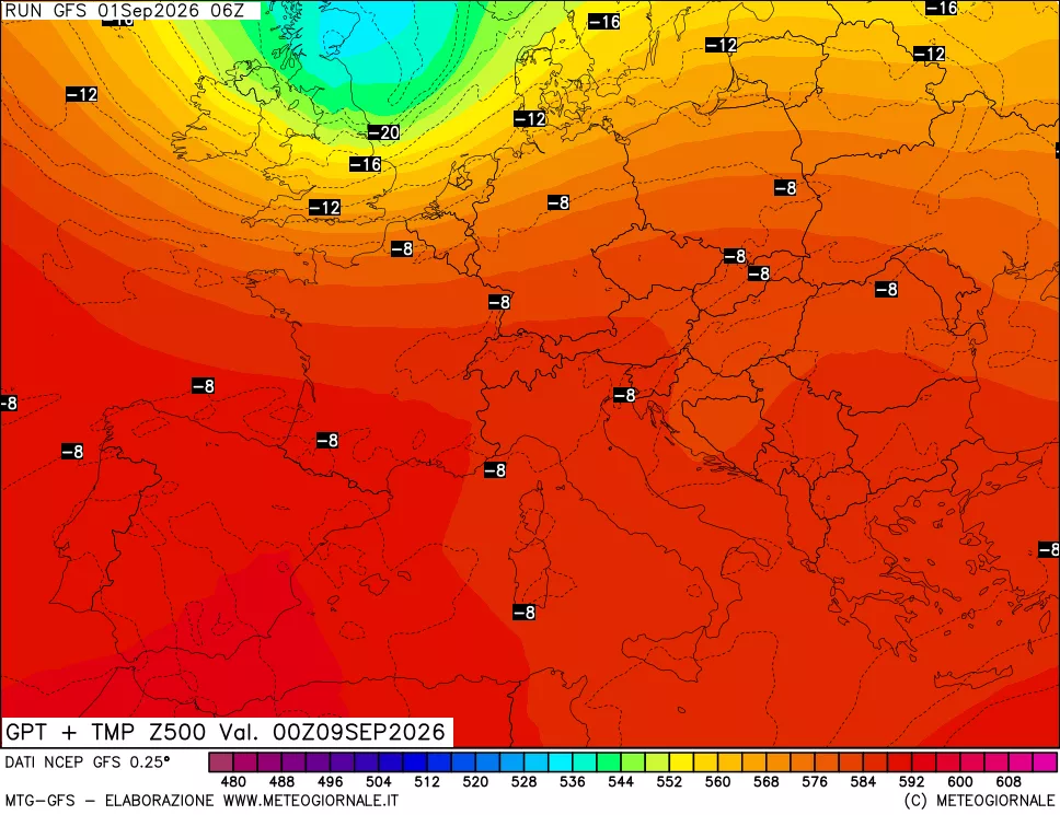 mappa 500 hPa GPT + Temp
