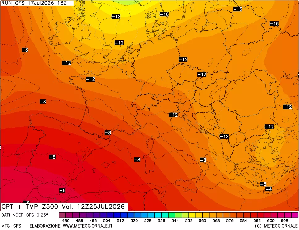 mappa 500 hPa GPT + Temp