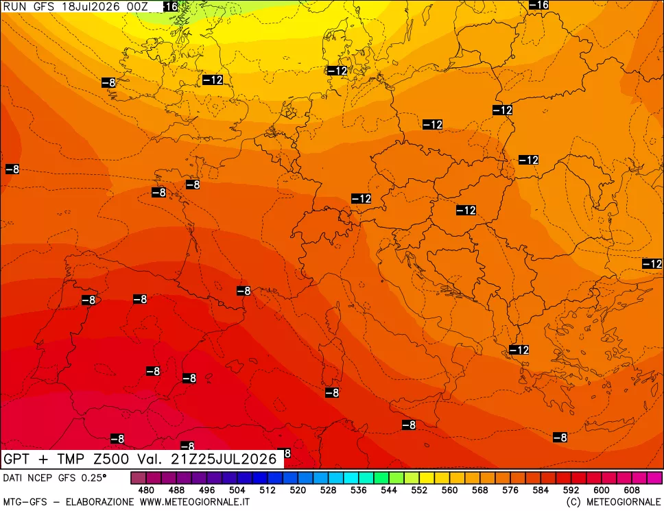 mappa 500 hPa GPT + Temp