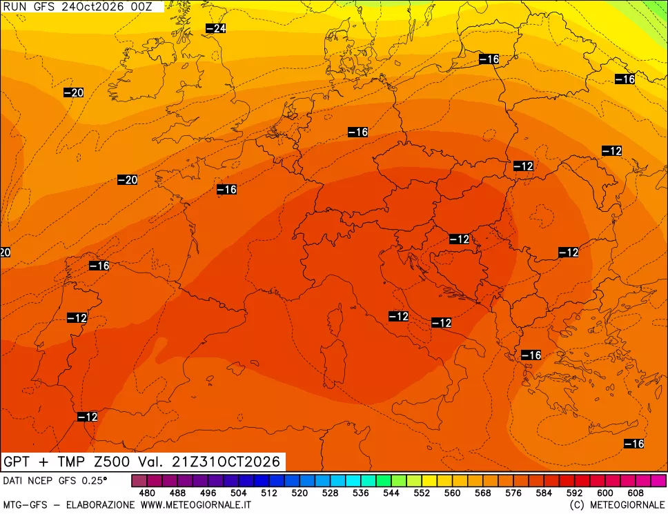 mappa 500 hPa GPT + Temp