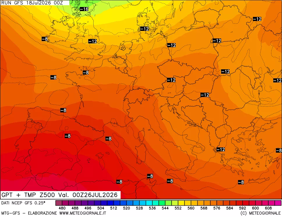 mappa 500 hPa GPT + Temp