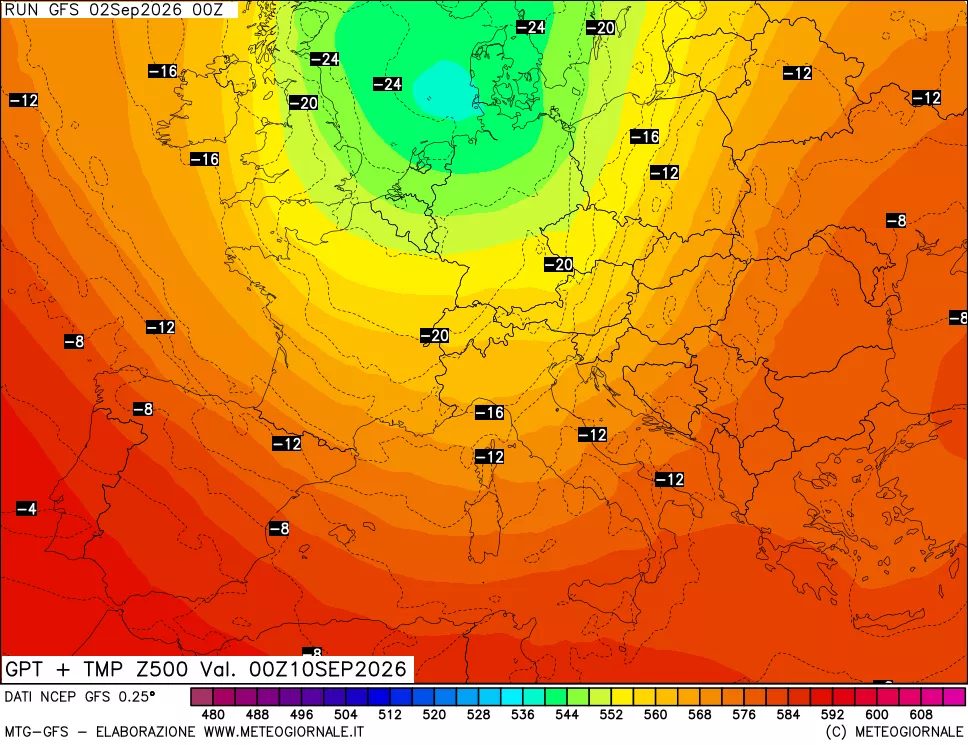 mappa 500 hPa GPT + Temp