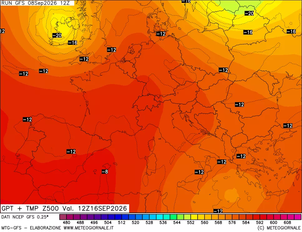 mappa 500 hPa GPT + Temp