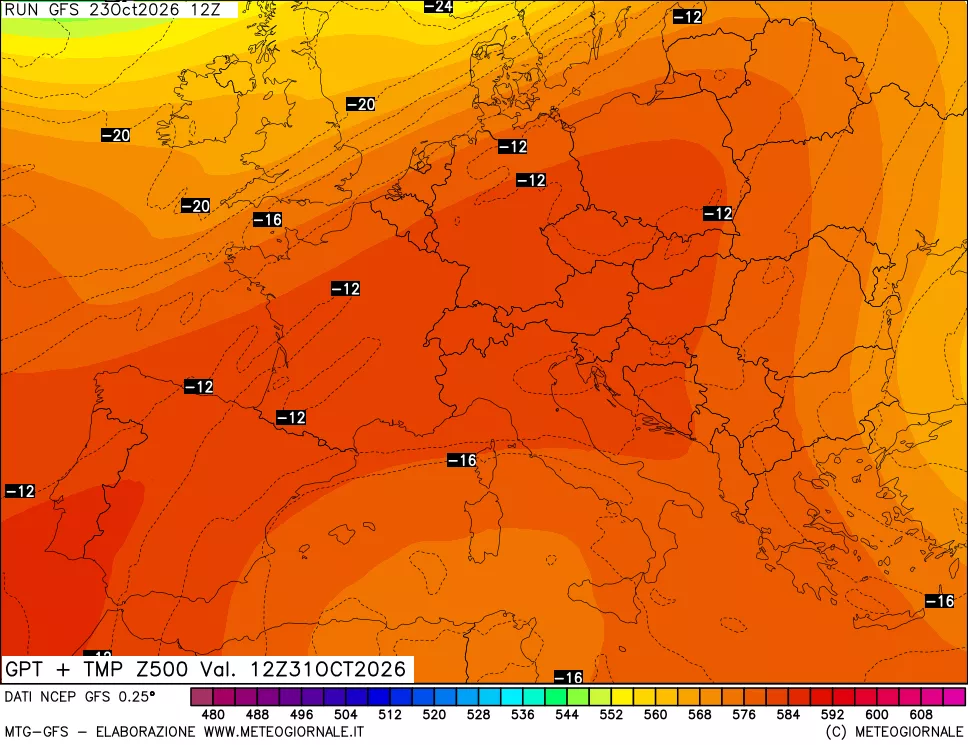 mappa 500 hPa GPT + Temp