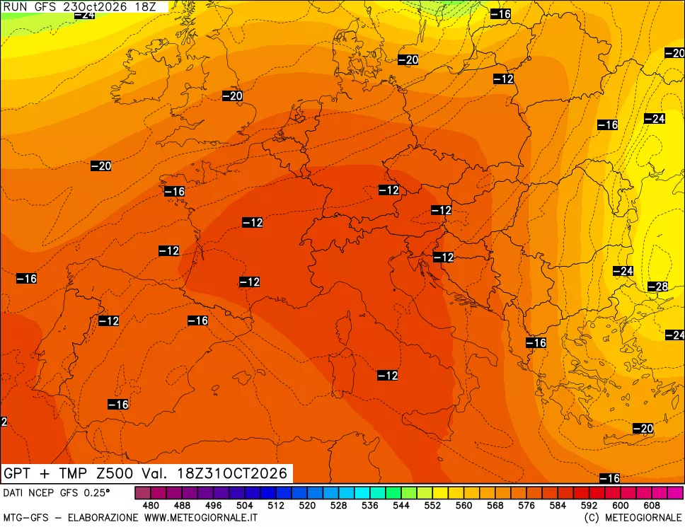 mappa 500 hPa GPT + Temp