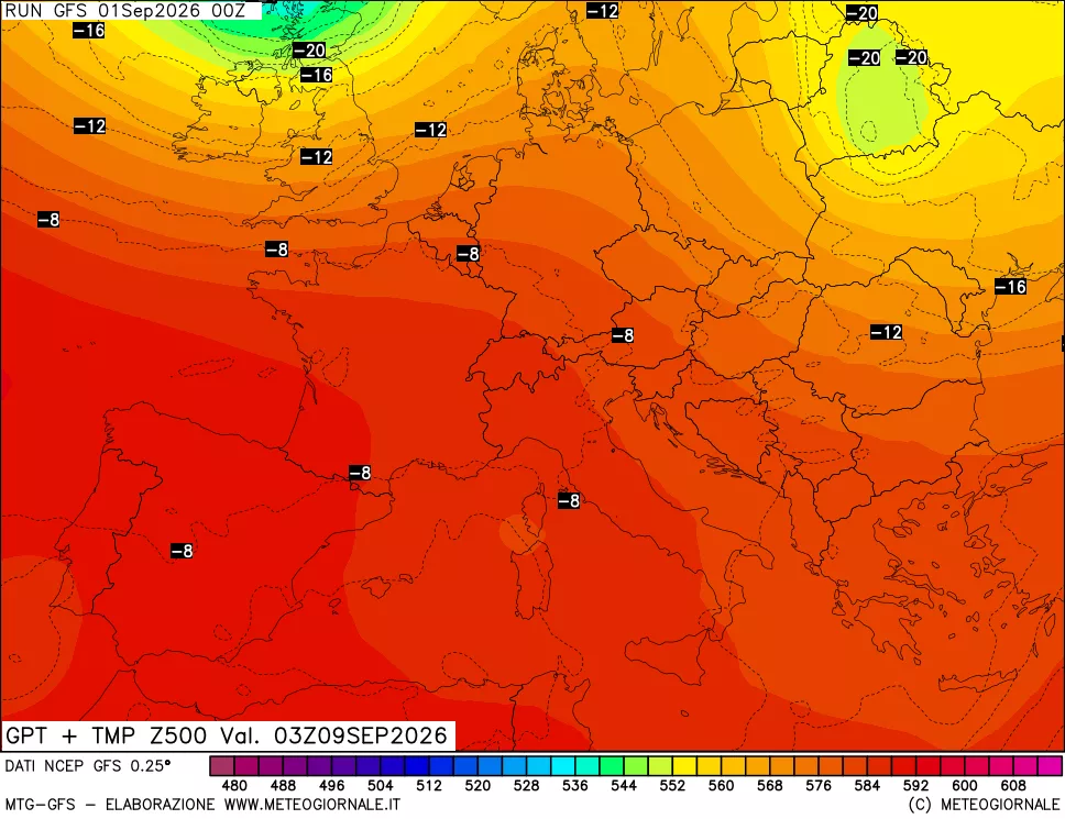 mappa 500 hPa GPT + Temp