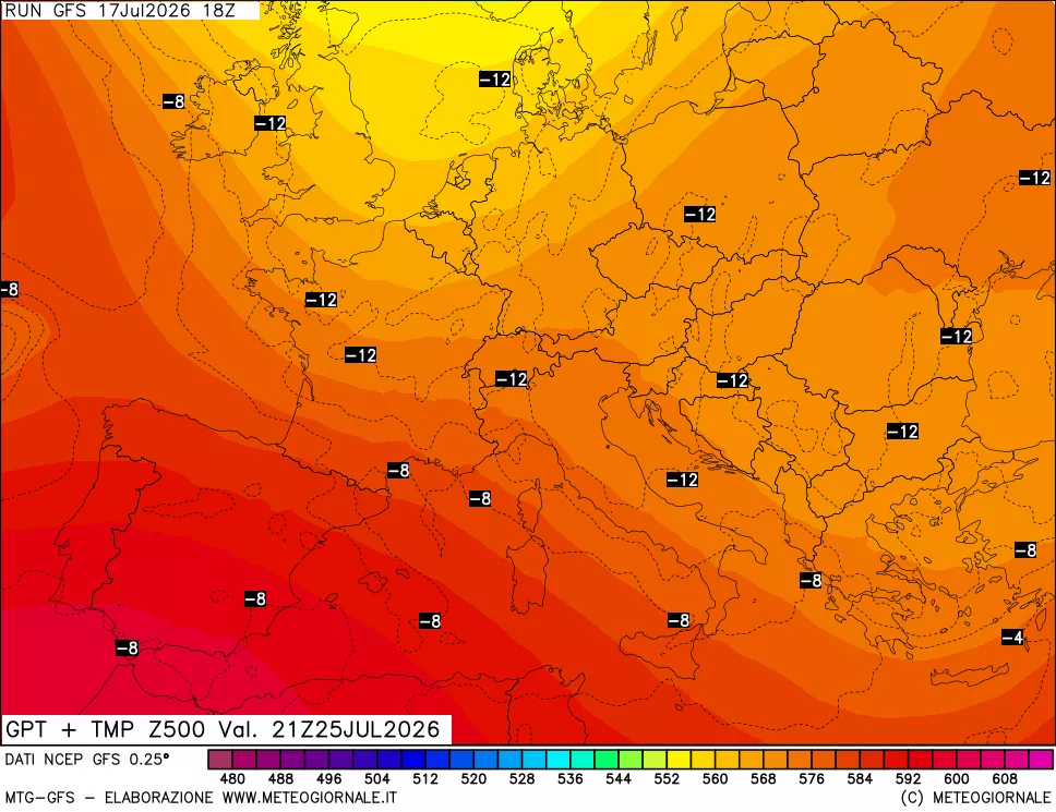 mappa 500 hPa GPT + Temp
