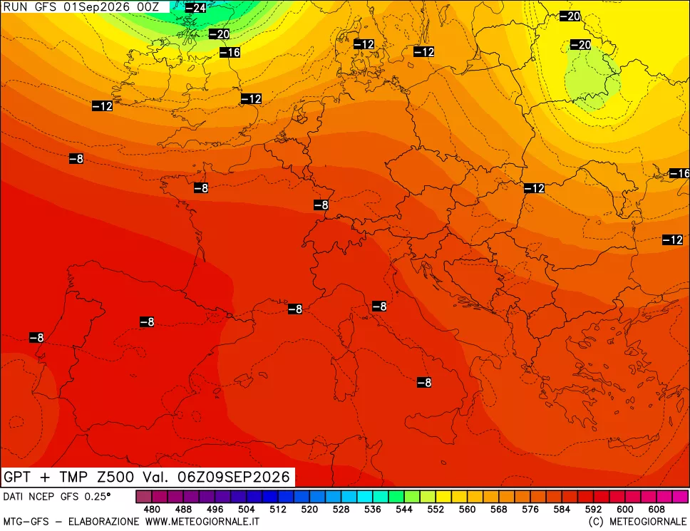 mappa 500 hPa GPT + Temp