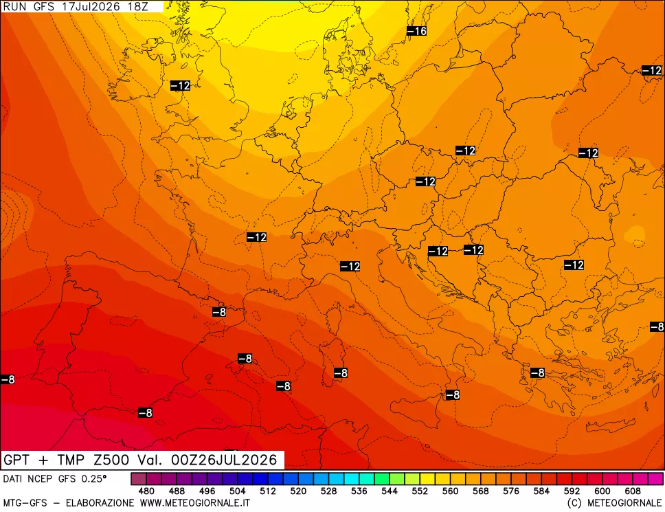 mappa 500 hPa GPT + Temp