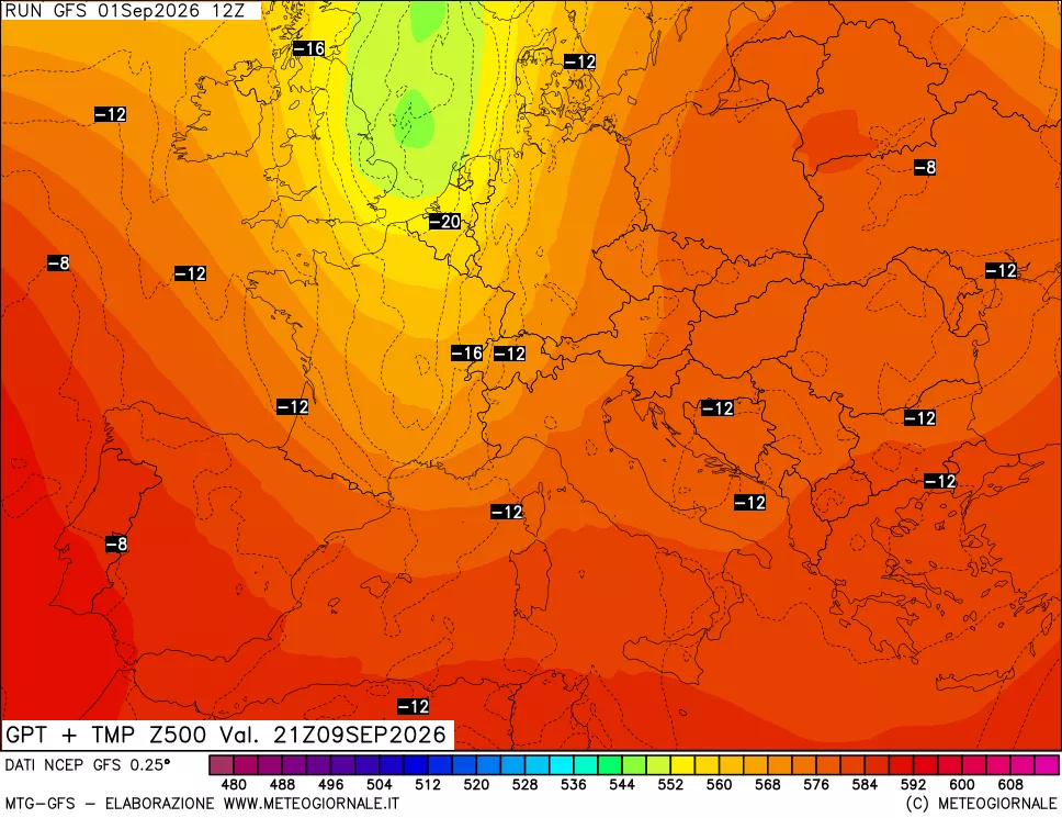 mappa 500 hPa GPT + Temp