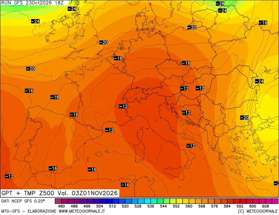mappa 500 hPa GPT + Temp