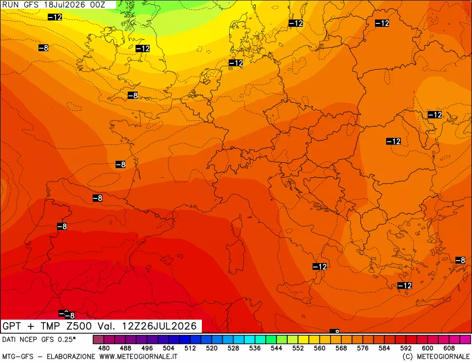 mappa 500 hPa GPT + Temp