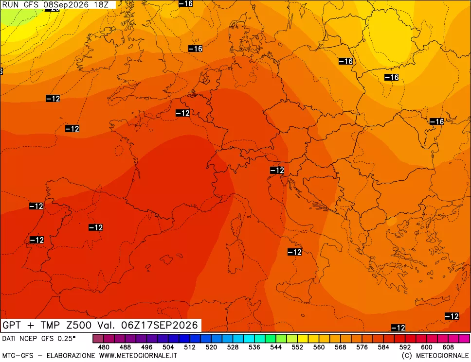 mappa 500 hPa GPT + Temp