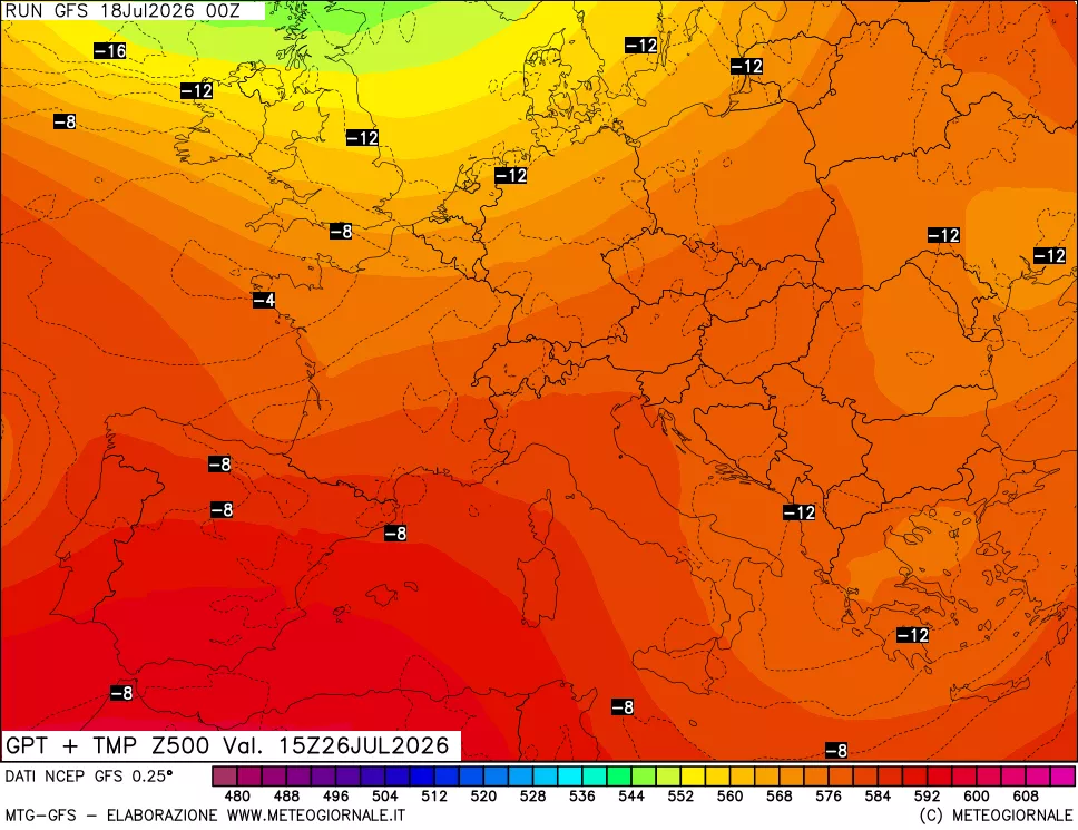 mappa 500 hPa GPT + Temp