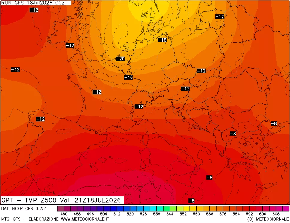 mappa 500 hPa GPT + Temp