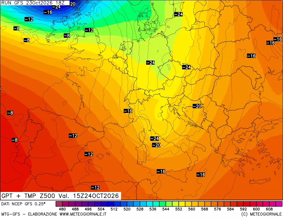 mappa 500 hPa GPT + Temp