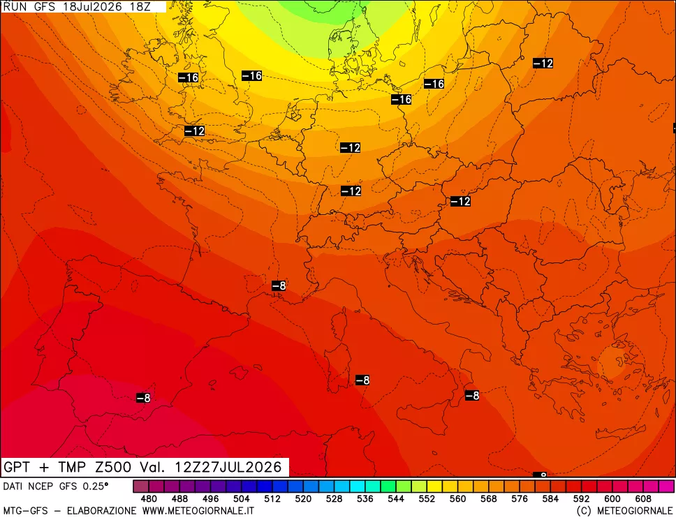 mappa 500 hPa GPT + Temp