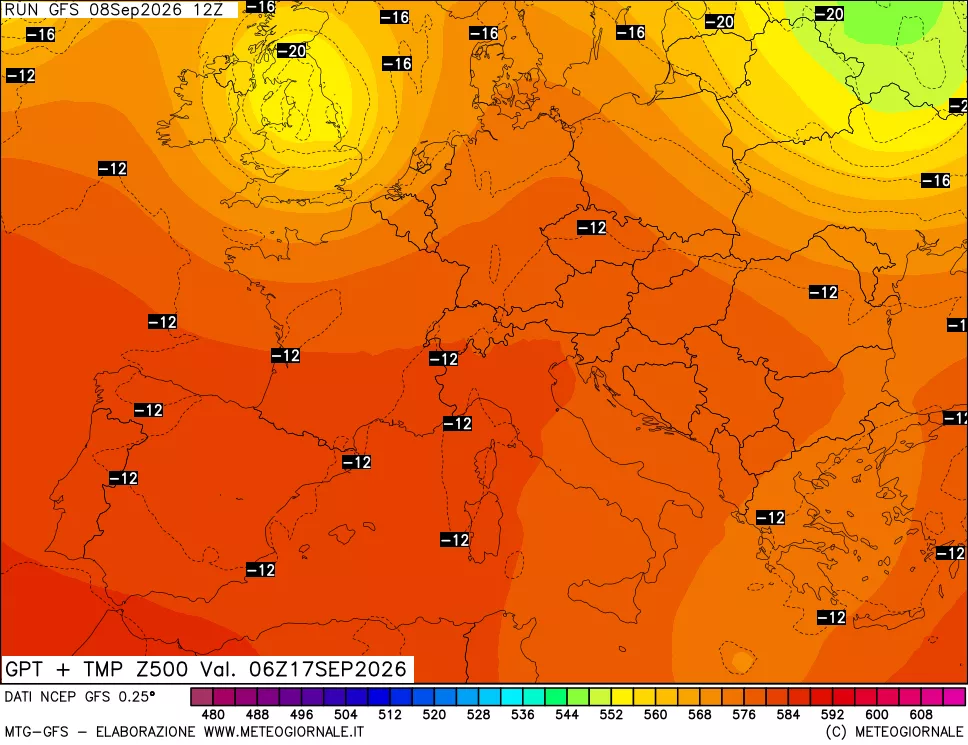 mappa 500 hPa GPT + Temp