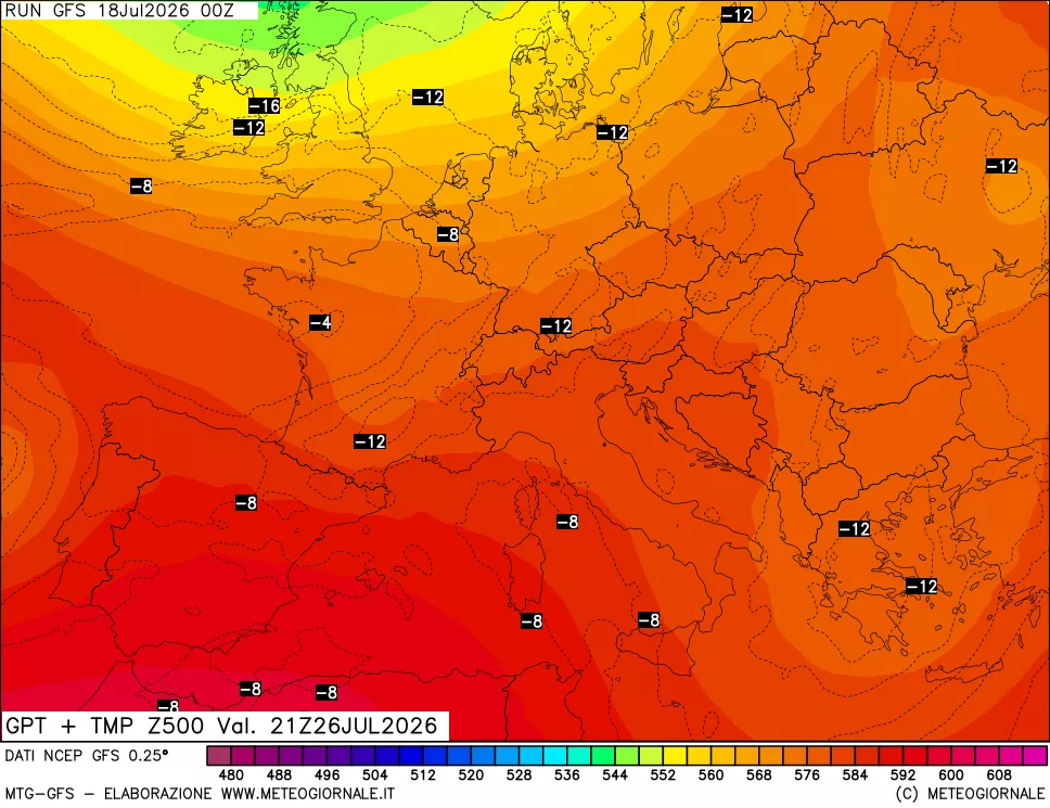 mappa 500 hPa GPT + Temp