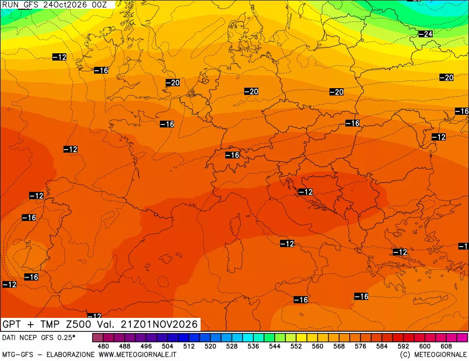 mappa 500 hPa GPT + Temp