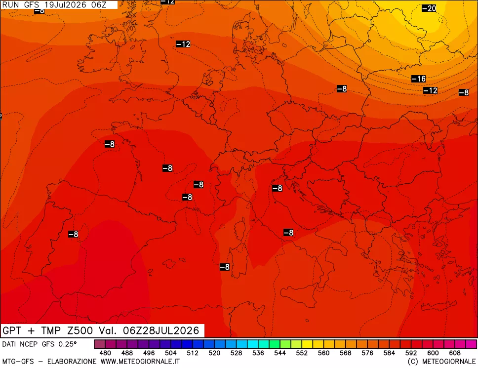 mappa 500 hPa GPT + Temp