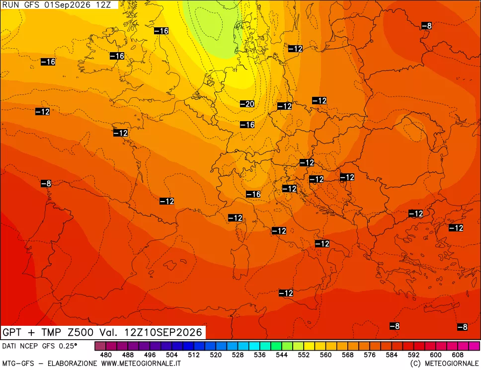 mappa 500 hPa GPT + Temp