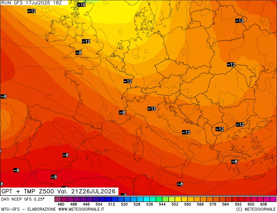 mappa 500 hPa GPT + Temp