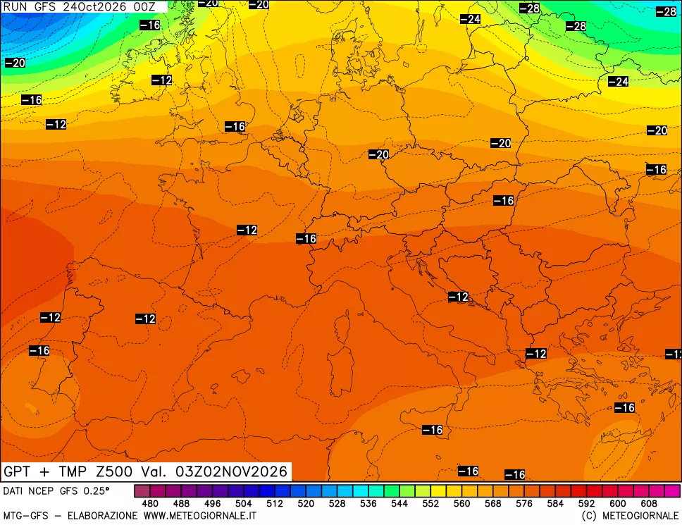 mappa 500 hPa GPT + Temp