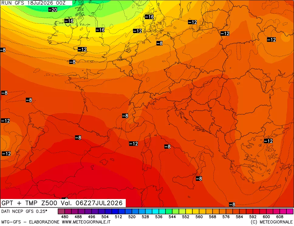 mappa 500 hPa GPT + Temp