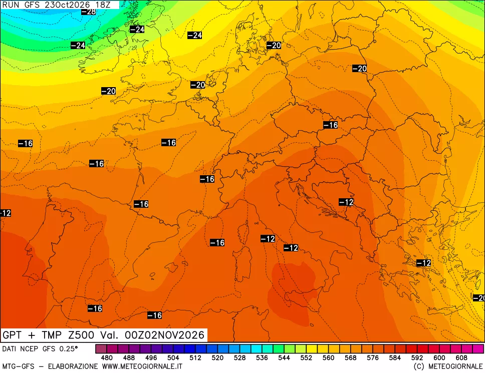mappa 500 hPa GPT + Temp
