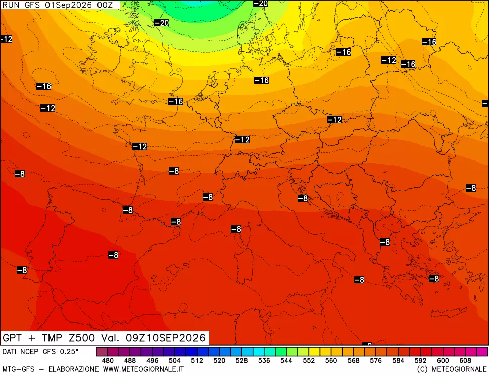 mappa 500 hPa GPT + Temp