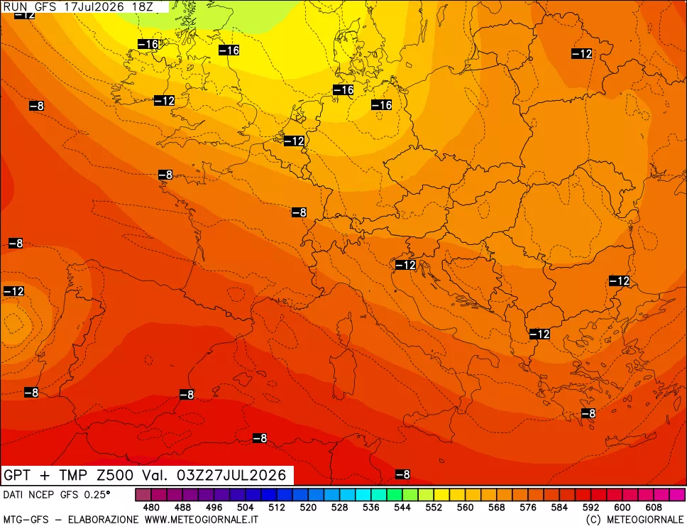 mappa 500 hPa GPT + Temp