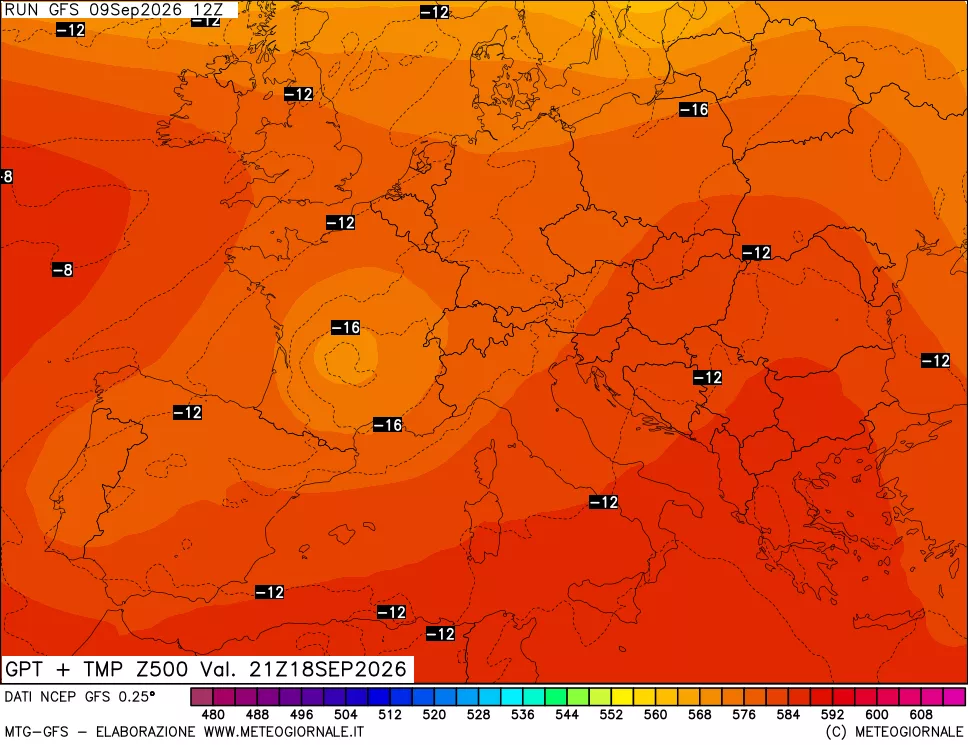 mappa 500 hPa GPT + Temp