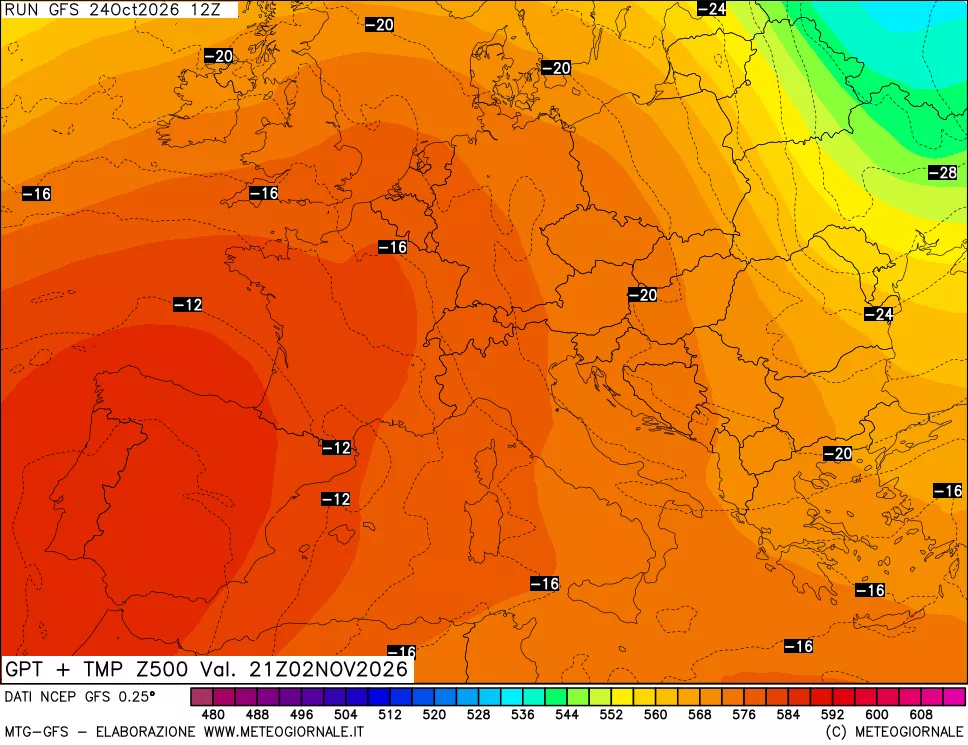 mappa 500 hPa GPT + Temp