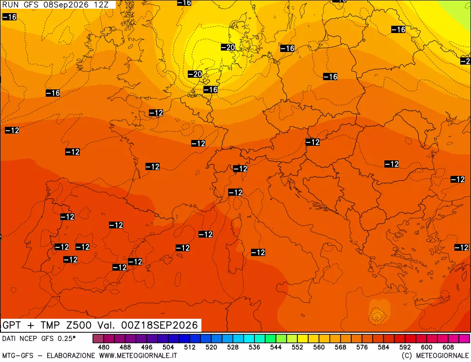 mappa 500 hPa GPT + Temp