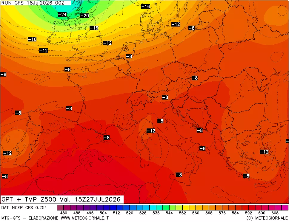 mappa 500 hPa GPT + Temp