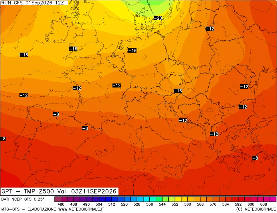 mappa 500 hPa GPT + Temp