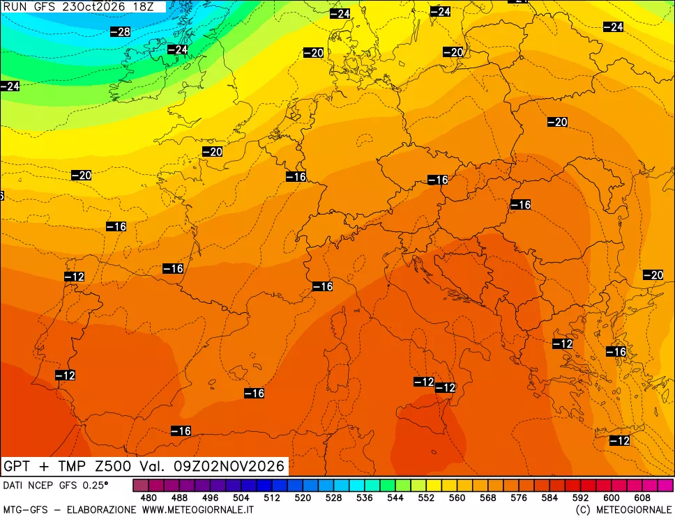mappa 500 hPa GPT + Temp