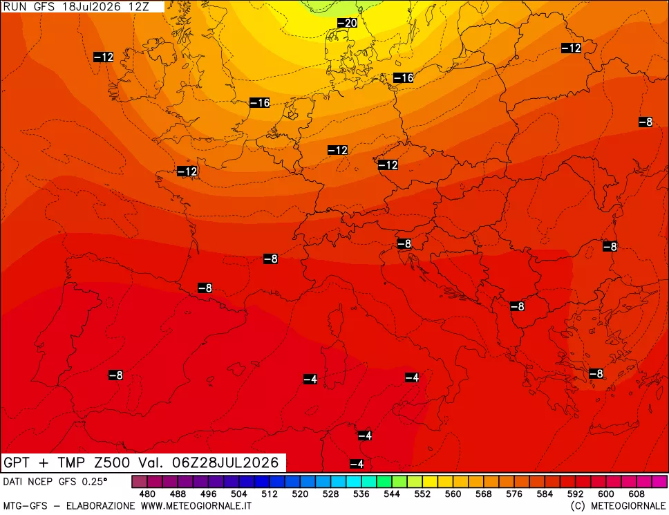mappa 500 hPa GPT + Temp