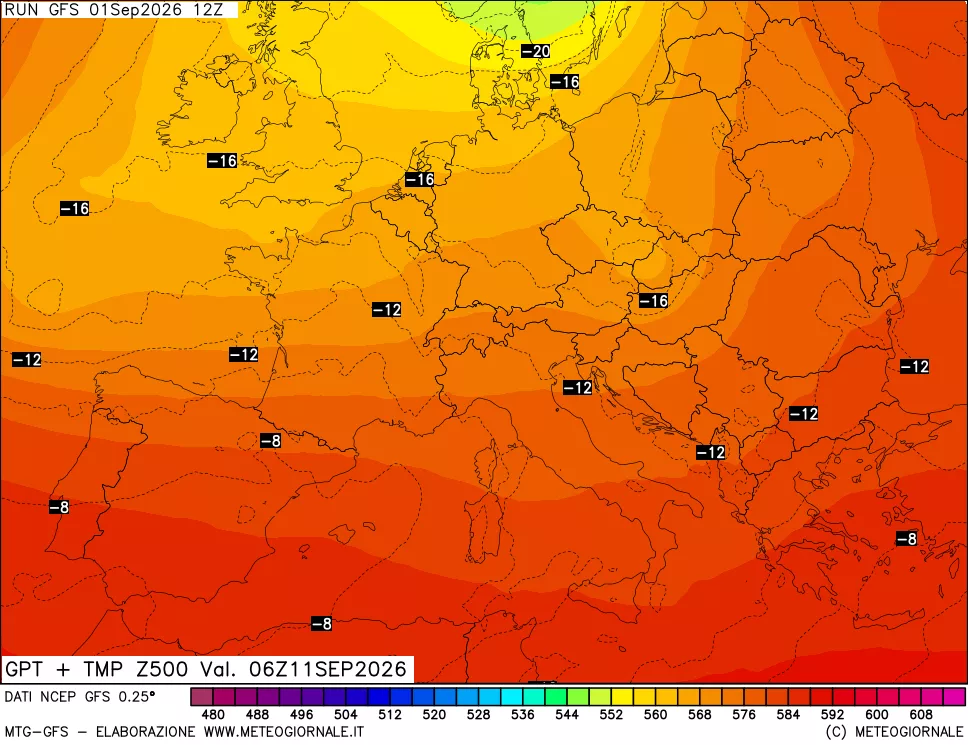 mappa 500 hPa GPT + Temp