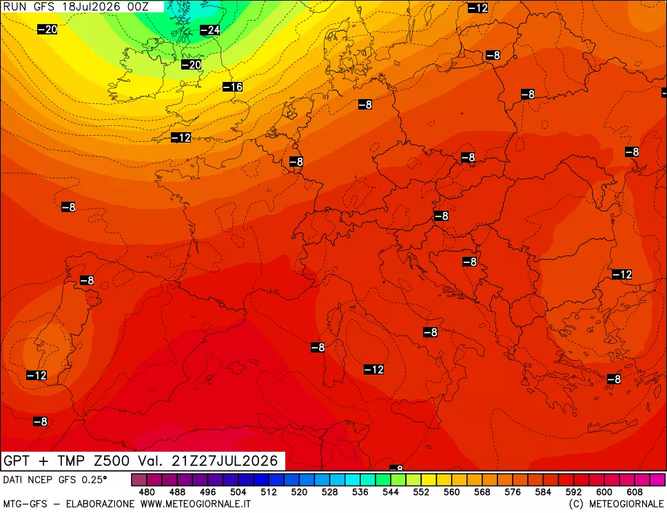 mappa 500 hPa GPT + Temp