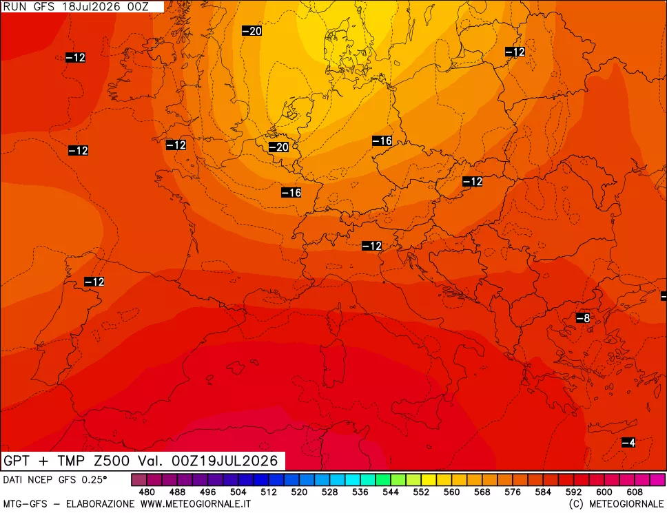 mappa 500 hPa GPT + Temp