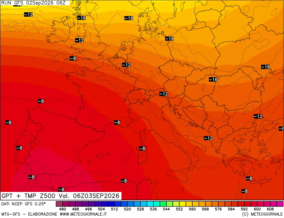 mappa 500 hPa GPT + Temp