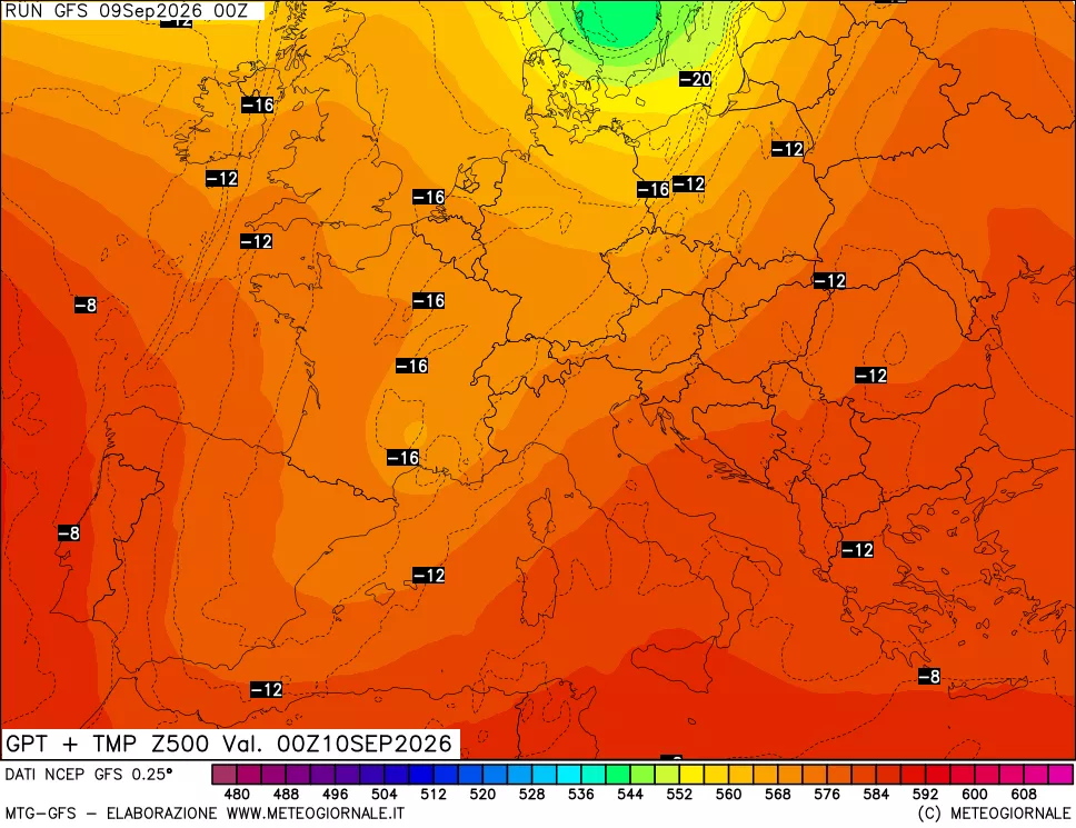 mappa 500 hPa GPT + Temp